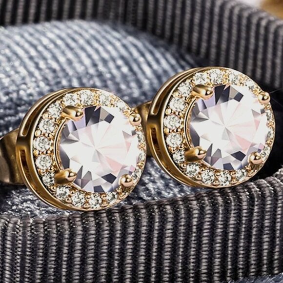 ๐ 2.50 Carat Halo Diamond Earring Studs, 18K Yellow Gold Hypoallergenic ๐ - Picture 2 of 6